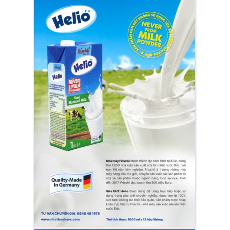 Sữa Tươi Nguyên Kem Frischli Helio Hộp 1L (thùng 12 hộp)