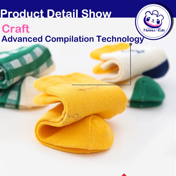 Set 5 Đôi Vớ Cotton Thấm Hút Mồ Hôi Thoáng Khí Họa Tiết Khủng Long Dành Cho Bé Trai 1-12 Tuổi