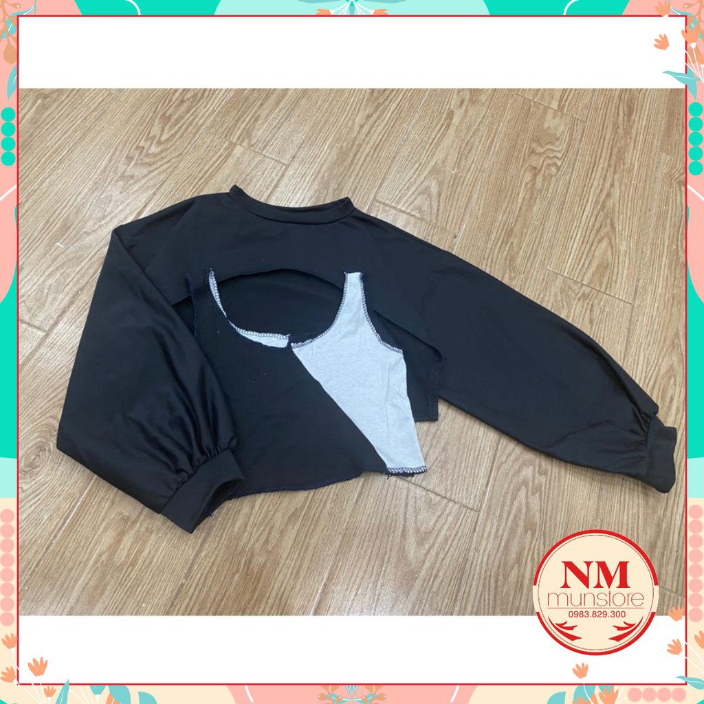[ ẢNH THẬT ]  set áo croptop 𝐍𝐌 Closet 2 món áo ngoài + áo trong mặc được 2 kiểu chất zip cotton dầy mịn co dãn mềm