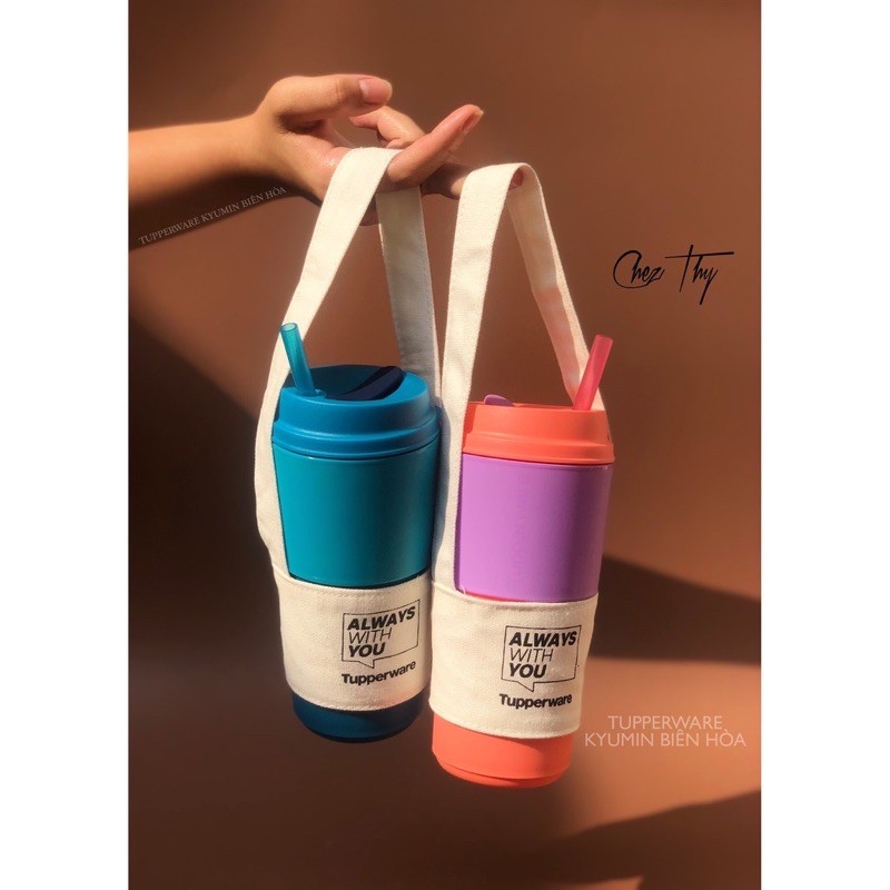 Tupperware Ly coffee to go cốc cafe take away 490ml tặng kèm quai xách