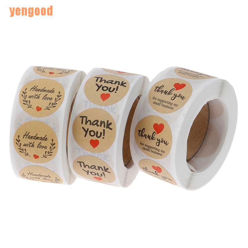 Cuộn 500 miếng dán tròn in chữ Thank You dùng để trang trí