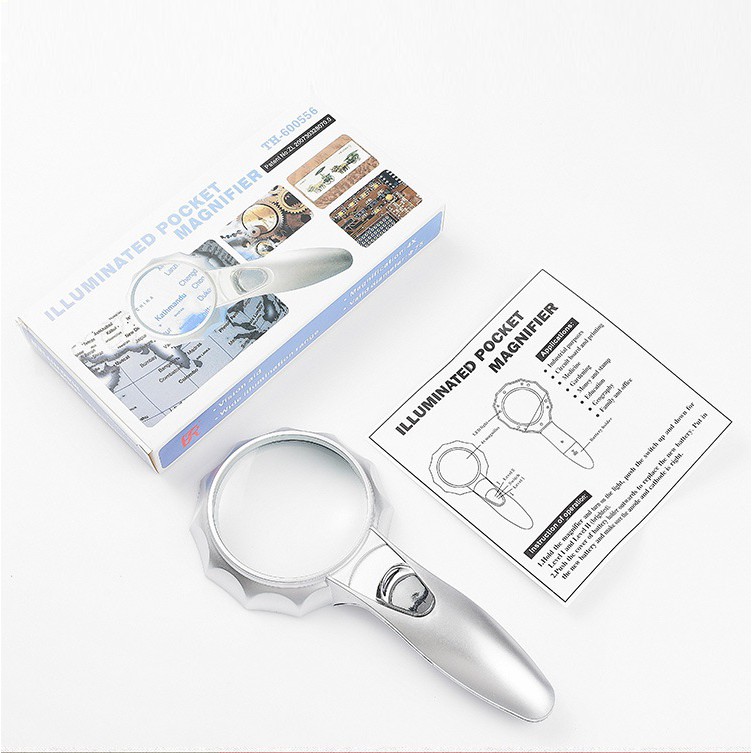 Kính lúp cầm tay 6X 💗𝑭𝑹𝑬𝑬𝑺𝑯𝑰𝑷💗 Kính lúp 65mm có đèn TH-600555