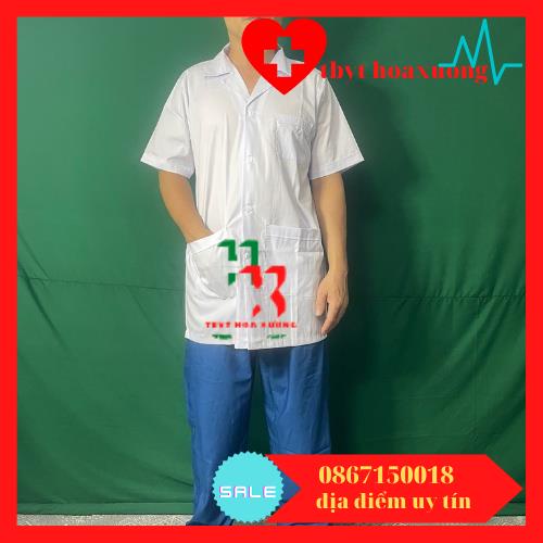 Áo blouse Trăng , áo choàng bác sĩ , dược sĩ, phòng thí nghiệm nam cộc tay, dáng ngắn