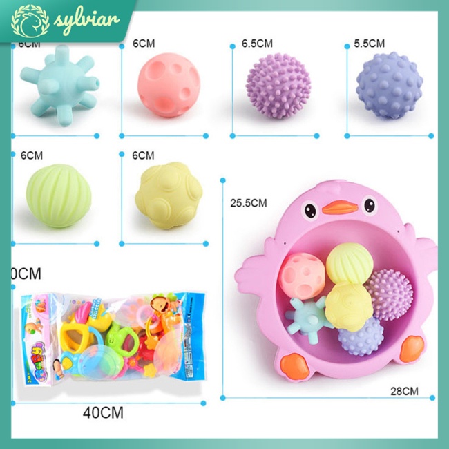 [sylviar] Đồ Chơi Bóng Mát Xa Cầm Tay Đa Cực An Toàn Có Thể Cắn Keo Cho Bé Khi Tắm