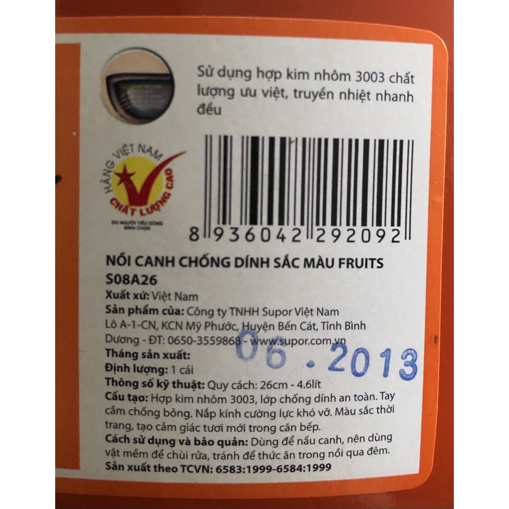 DẪN NHIỆT NHANH Tiết Kiệm Gas 20-25%. Nồi Canh Sắc Màu FRUITS SUPOR 26cm S08A26HI