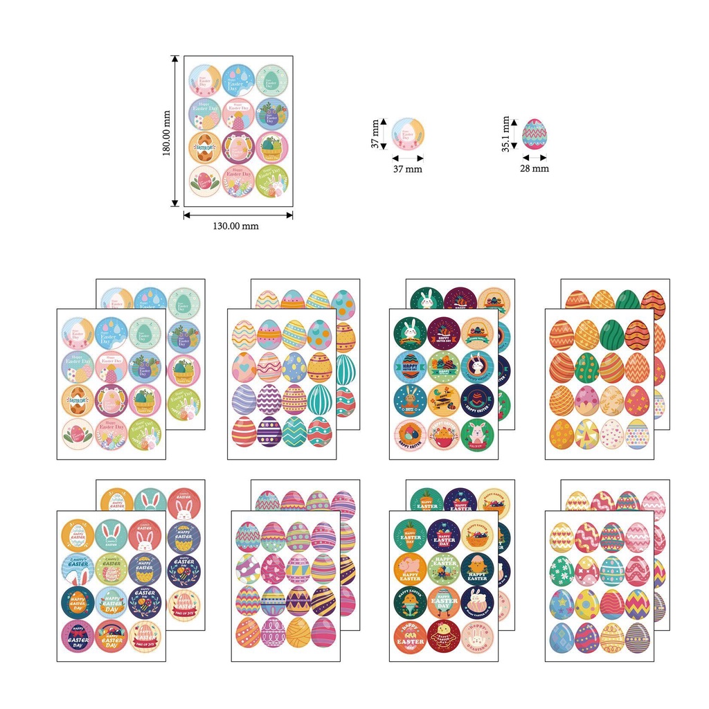 PISTA Set 16 Sticker Dán Tường Họa Tiết Thỏ Phục Sinh Dễ Thương Bắt Mắt
