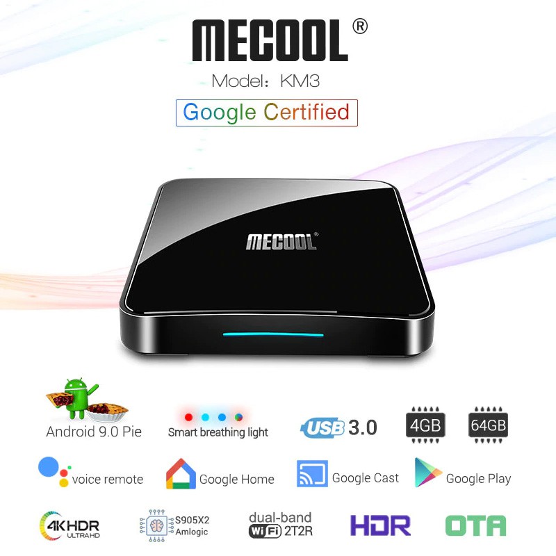 Android TV Box Mecool KM3 bản quyền Google , Ram 4GB,Rom 64GB cài sẵn bộ ứng dụng giải trí - KM3 Android TV 9