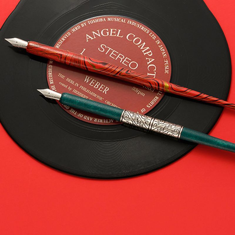 Seng Giá Đỡ Bút Thư Pháp / Vẽ Tranh Nghệ Thuật Bằng Gỗ Manga Vân Cẩm Thạch Kèm 6 Ngòi Thay Thế