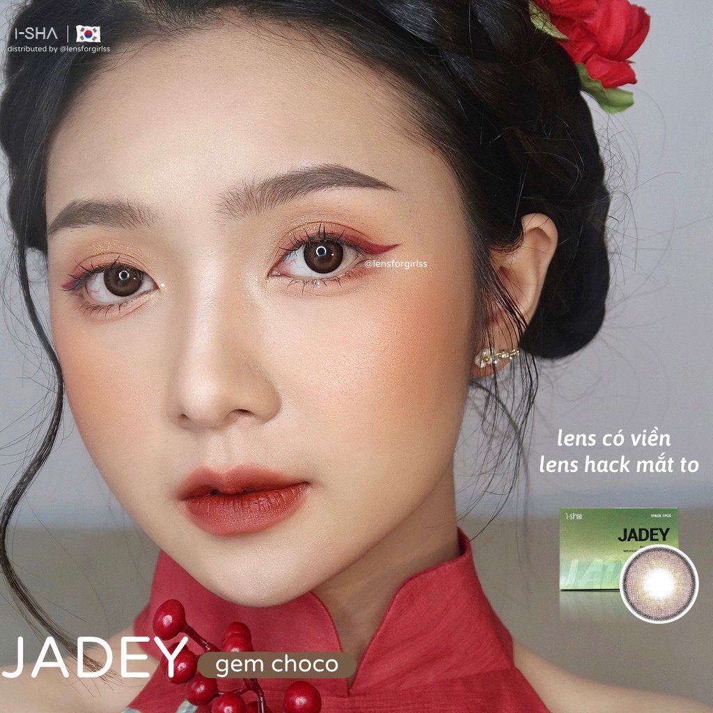 Lens hack mắt to có viền giãn tròng | Kính áp tròng Jadey Gem Choco chính hãng ISHA Made in Korea | Hsd 8-12 tháng