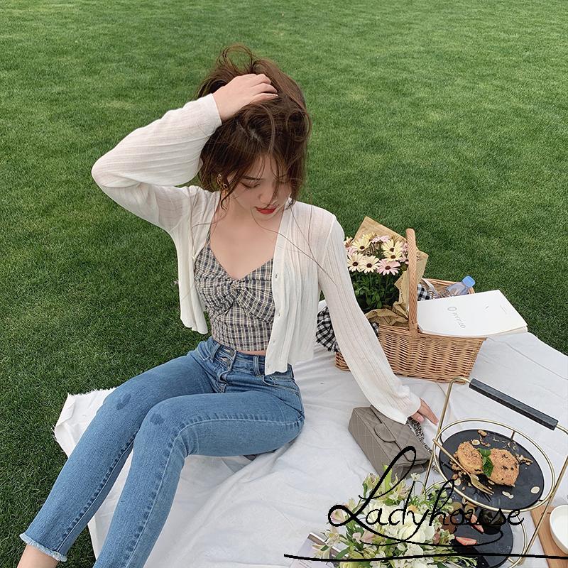 Áo Cardigan Dệt Kim Tay Dài Cổ Chữ V Cài Nút Màu Trơn Cho Nữ