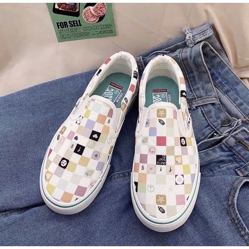 Giày lười caro màu sắc ảnh thật shop chụp ở cuối