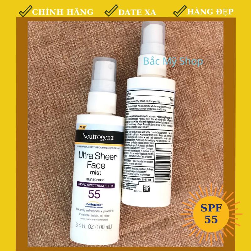 XỊT CHỐNG NẮNG NEUTROGENA ULTRA SHEER FACE MIST SPF55 100ML CHÍNH HÃNG - 7586