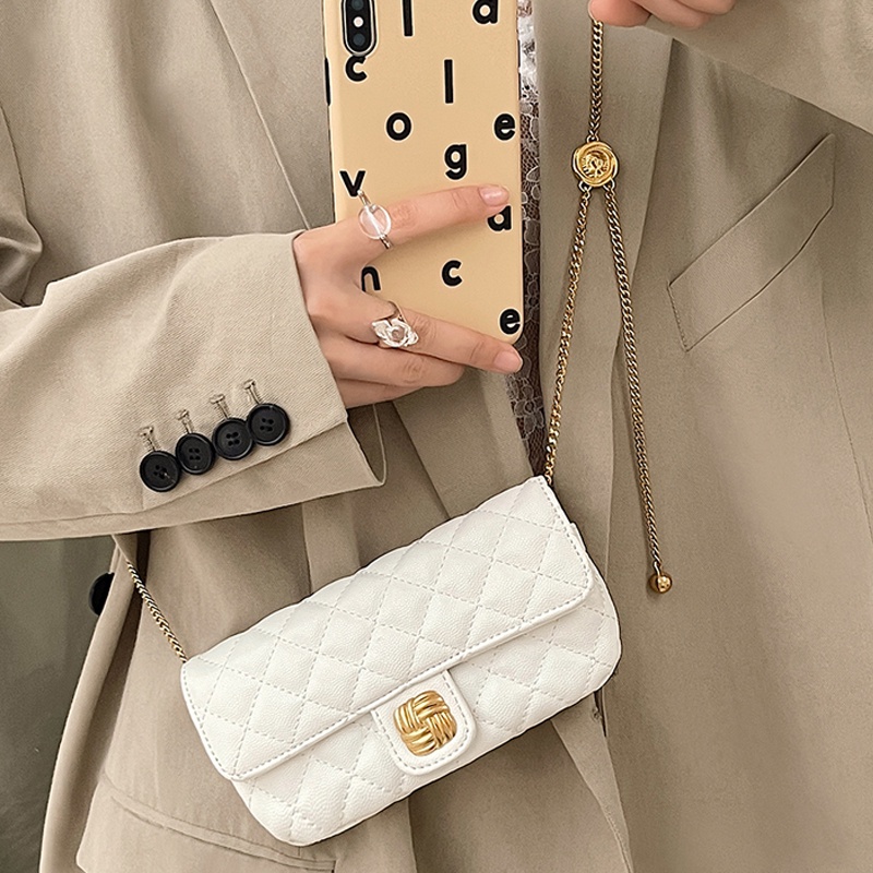 Túi đeo chéo mini hình thoi phối dây xích thời trang mùa hè cho nữ IELGY