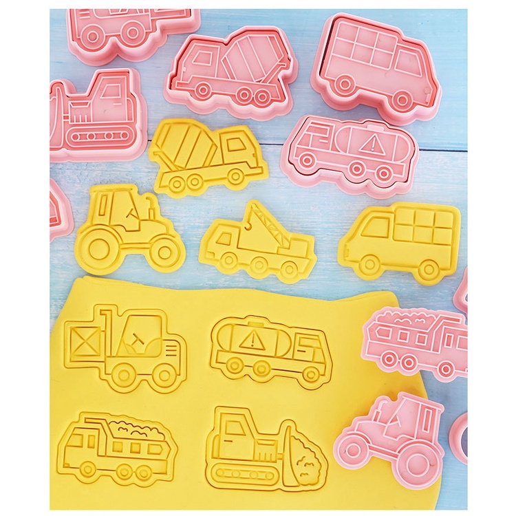 Set 8 Khuôn Làm Bánh Quy Tạo Hình Xe Công Trường Dễ Thương