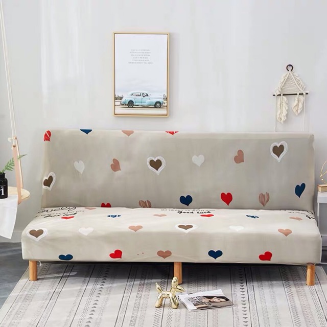 VẢI BỌC GHẾ SOFA BED sofa giường hoạ tiết trái tim be lãng mạn