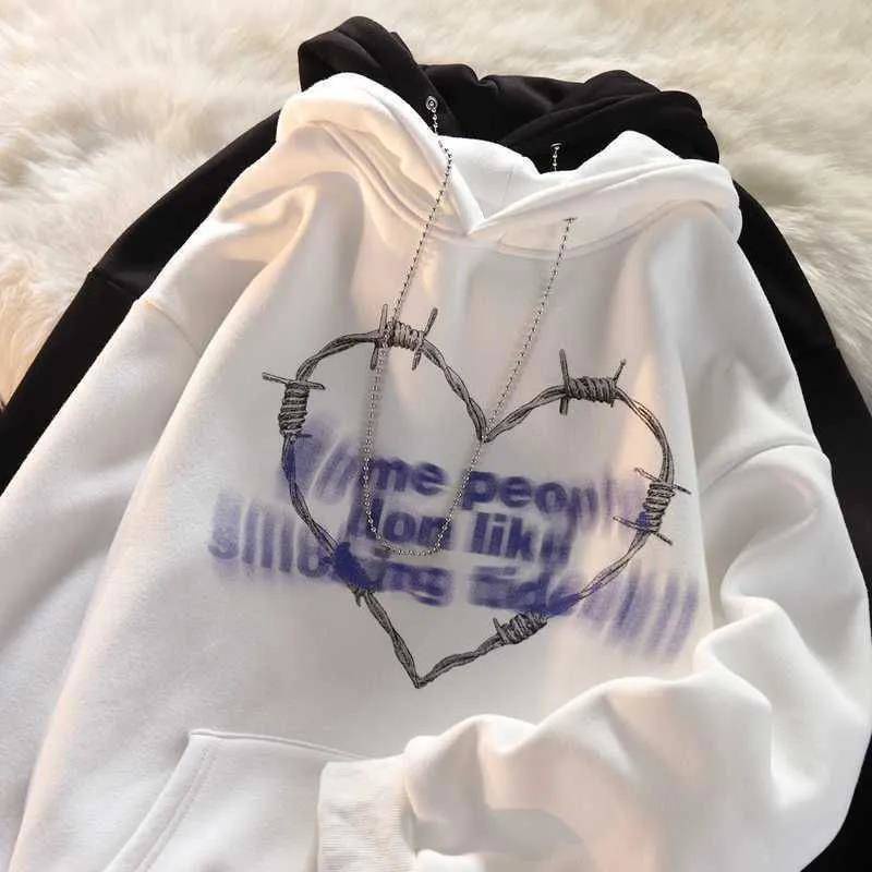 Áo Hoodie Tay Dài In Họa Tiết Trái Tim Phong Cách Hàn Quốc Mới