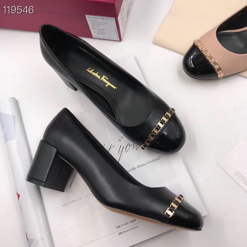 Giày cao gót nữ da thật mũi tròn gót 6cm fe*ragamo