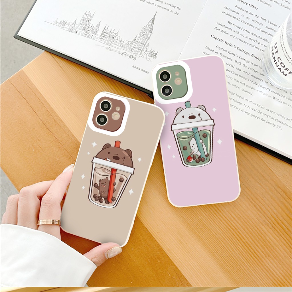 Ốp điện thoại iphone in họa tiết gấu và ly trà sữa đáng yêu cho iPhone X Xs Max Xr 13 12 11 Pro Max 6 6s 7 plus 8 Plus