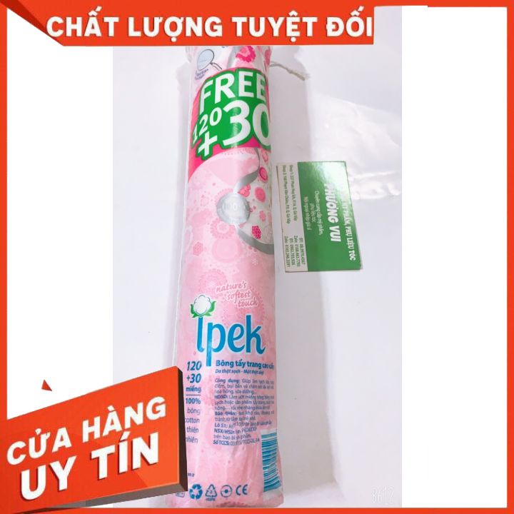 BÔNG TẨY TRANG IPEK 150 MIẾNG- 100% chất côt tông -chất bông dai mềm mịn -khi lau không bị bám lại những sợi bông