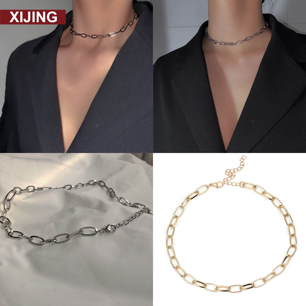 Vòng Cổ Choker Dây Xích Ngắn Bằng Kim Loại