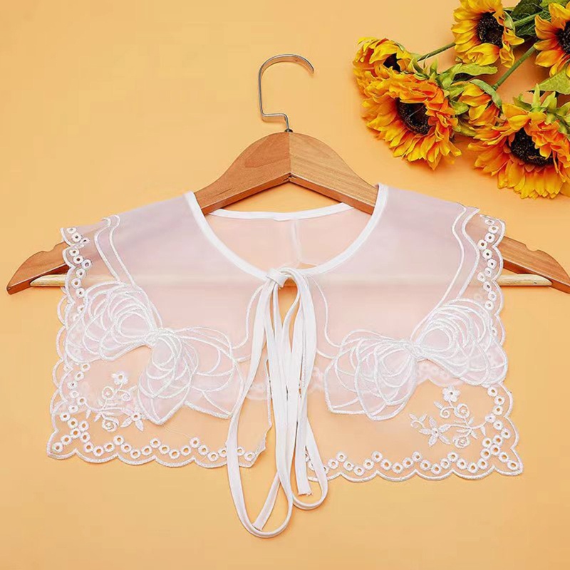 Khăn Quàng Cổ Thủy Thủ Hai Lớp Bằng Vải Organza Thêu Hoa Thắt Dây Phía Trước Dành Cho Nữ