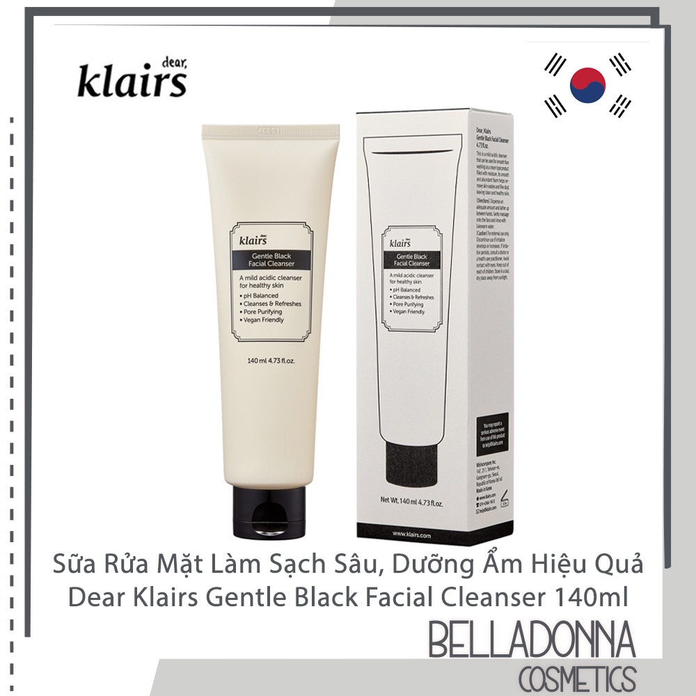 [HÀNG CHÍNH HÃNG] Sữa Rửa Mặt Dưỡng Ẩm, Dịu Nhẹ, Sạch Sâu Klairs Gentle Black Facial Cleanser 140ml