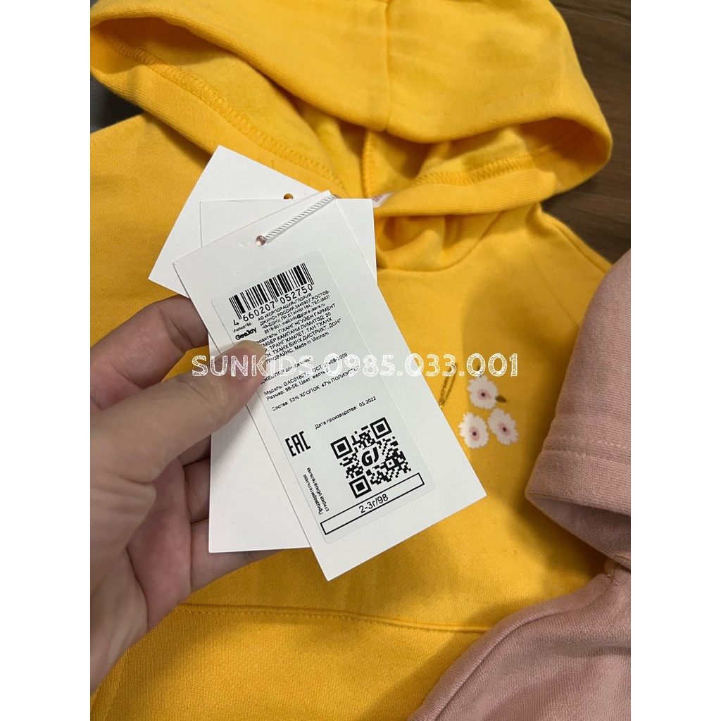 Áo nỉ hoodie bé gái ngực có họa tiết