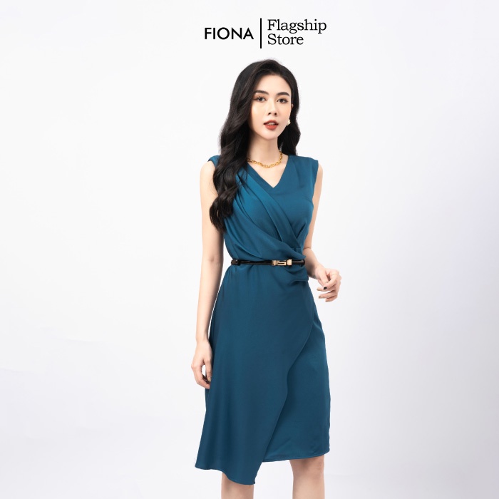Đầm Thiết Kế Nữ Ôm Công Sở FIONA, Đầm Nữ Quyến Rũ Cổ V Màu Xanh F451025