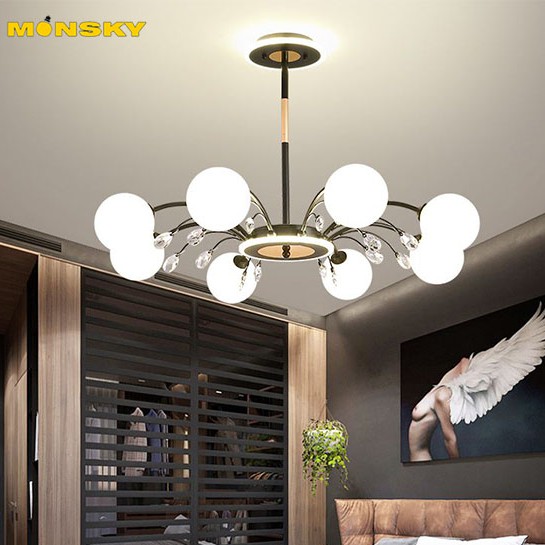 Đèn chùm MONSKY SYNEY hiện đại trang trí nhà cửa sang trọng, độc đáo loại 8 bóng - kèm bóng LED chuyên dụng.