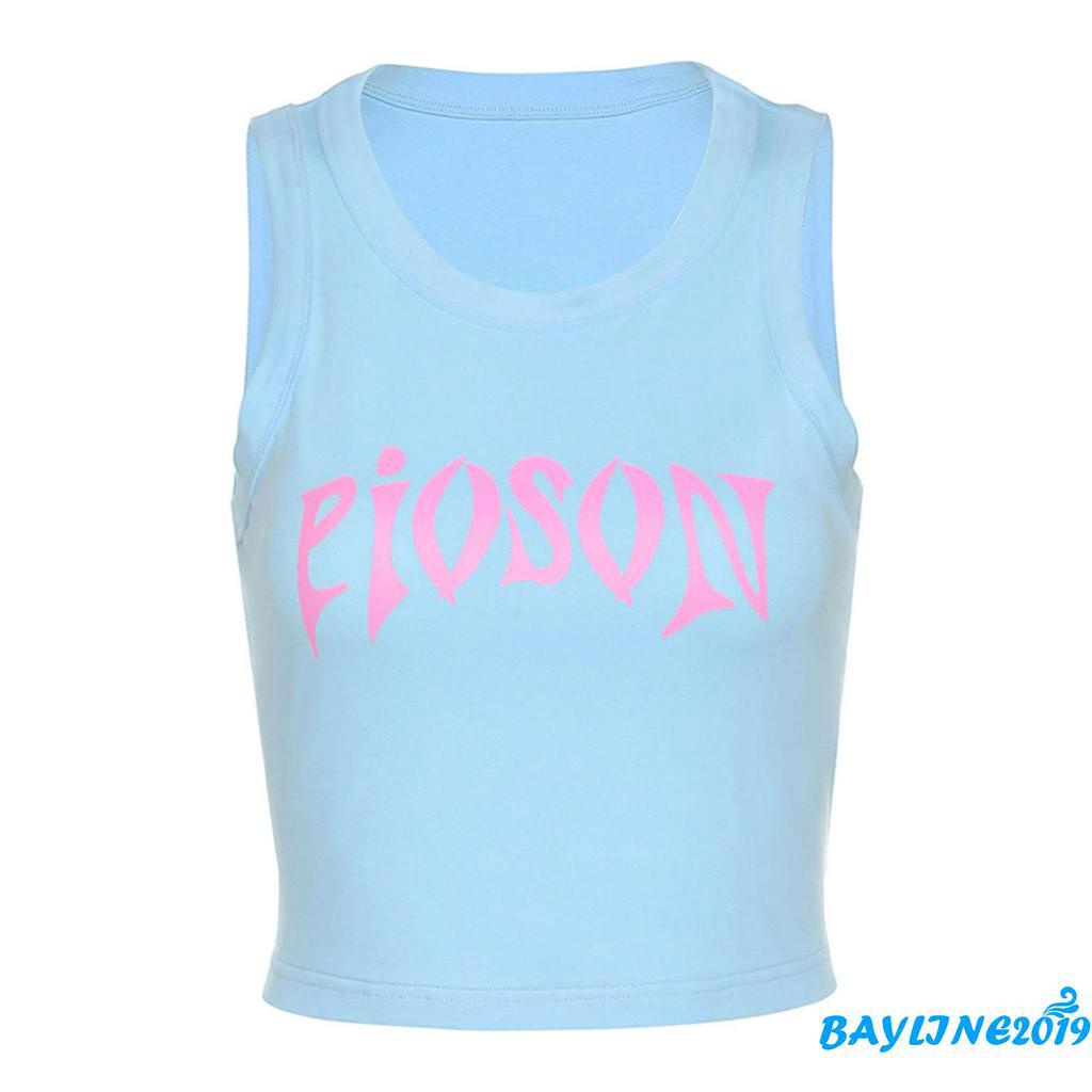 Áo croptop sát nách cổ tròn in chữ thời trang cho nữ