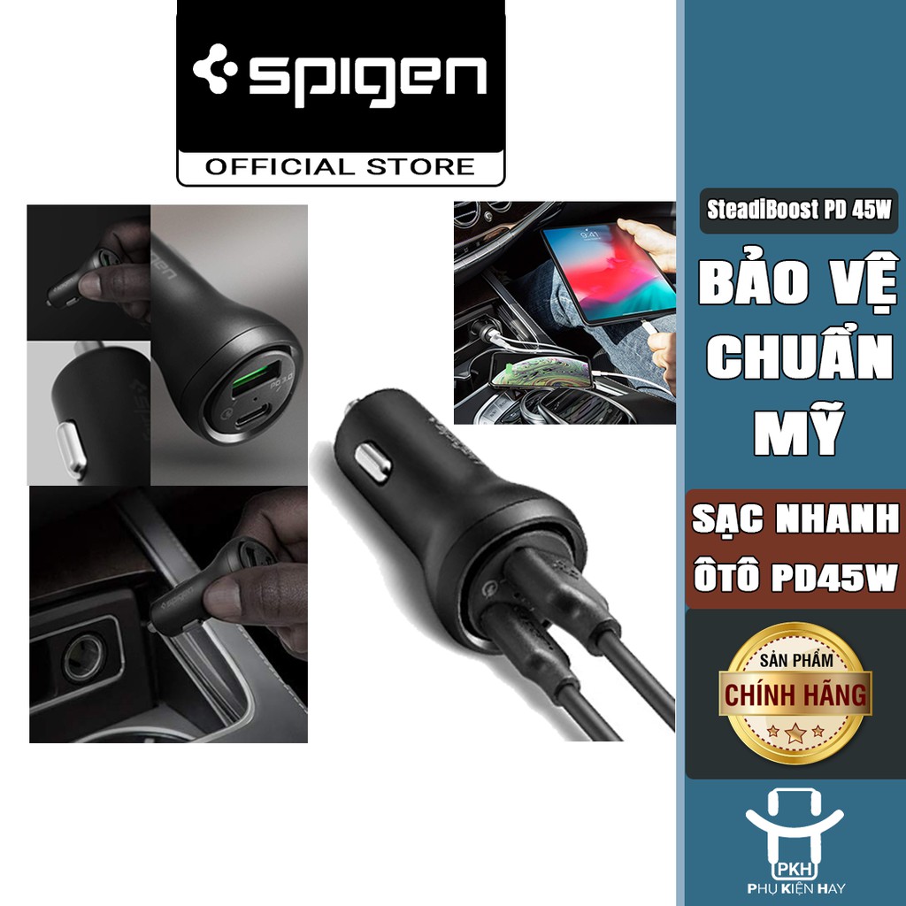 Củ Sạc Nhanh Ô Tô Spigen F31QC SteadiBoost 45W USB C Power Delivery - 000CP25597 - Hàng Chính Hãng