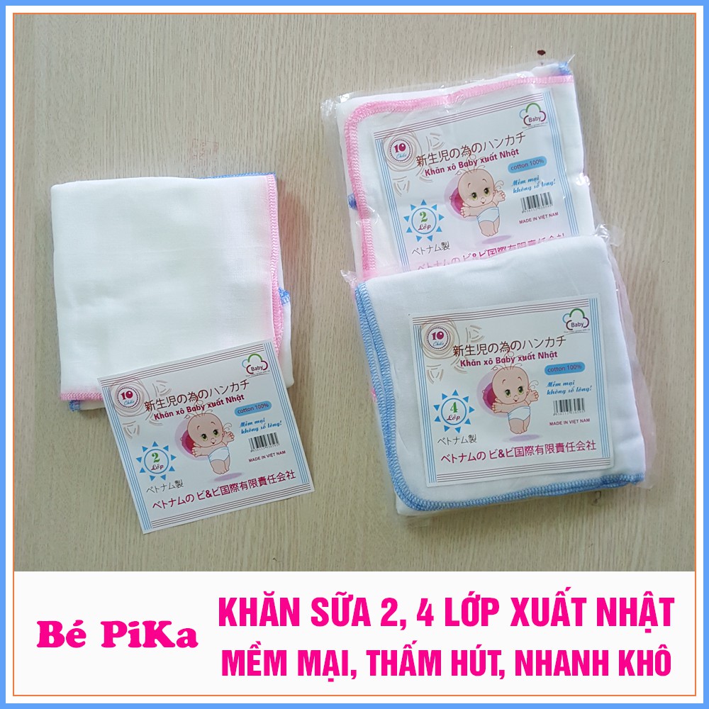 Túi 10 khăn sữa xô xuất Nhật loại 2, 4 lớp mềm mại cho bé sơ sinh