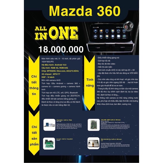 MÀN HÌNH ANDROID ZESTECH MLK360 LIỀN KHỐI CHO MAZDA KÈM CAMERA 360