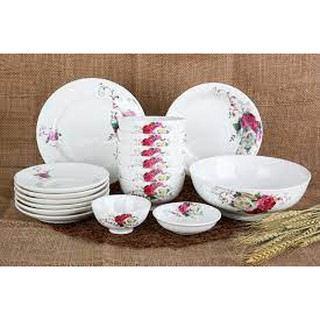 Bộ chén tô dĩa sứ hoa văn cao cấp - 17 món , bộ chén dĩa làm quà tặng