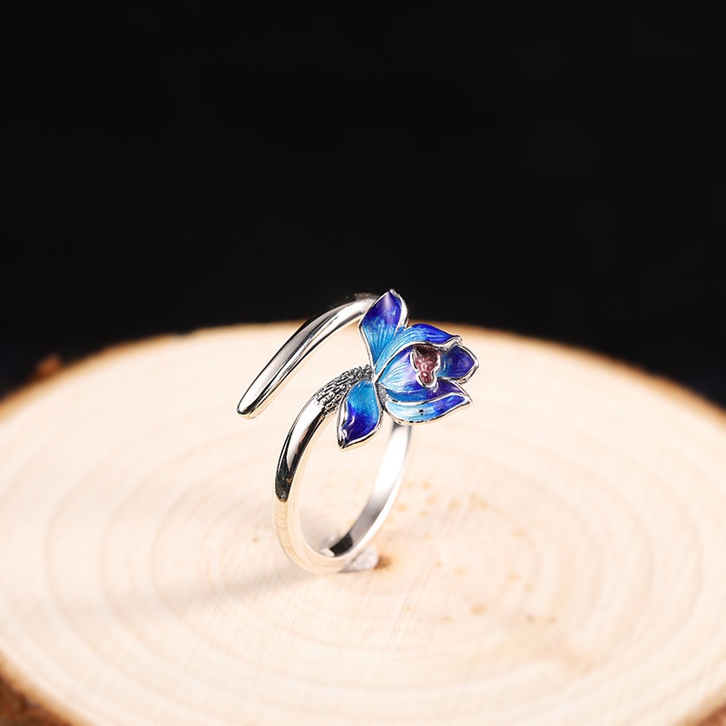 Nhẫn Hở Hình Hoa Sen Xanh Dương Bằng Bạc Trơn Cổ Điển Đơn Giản Phong Cách Mới Cho Nữ