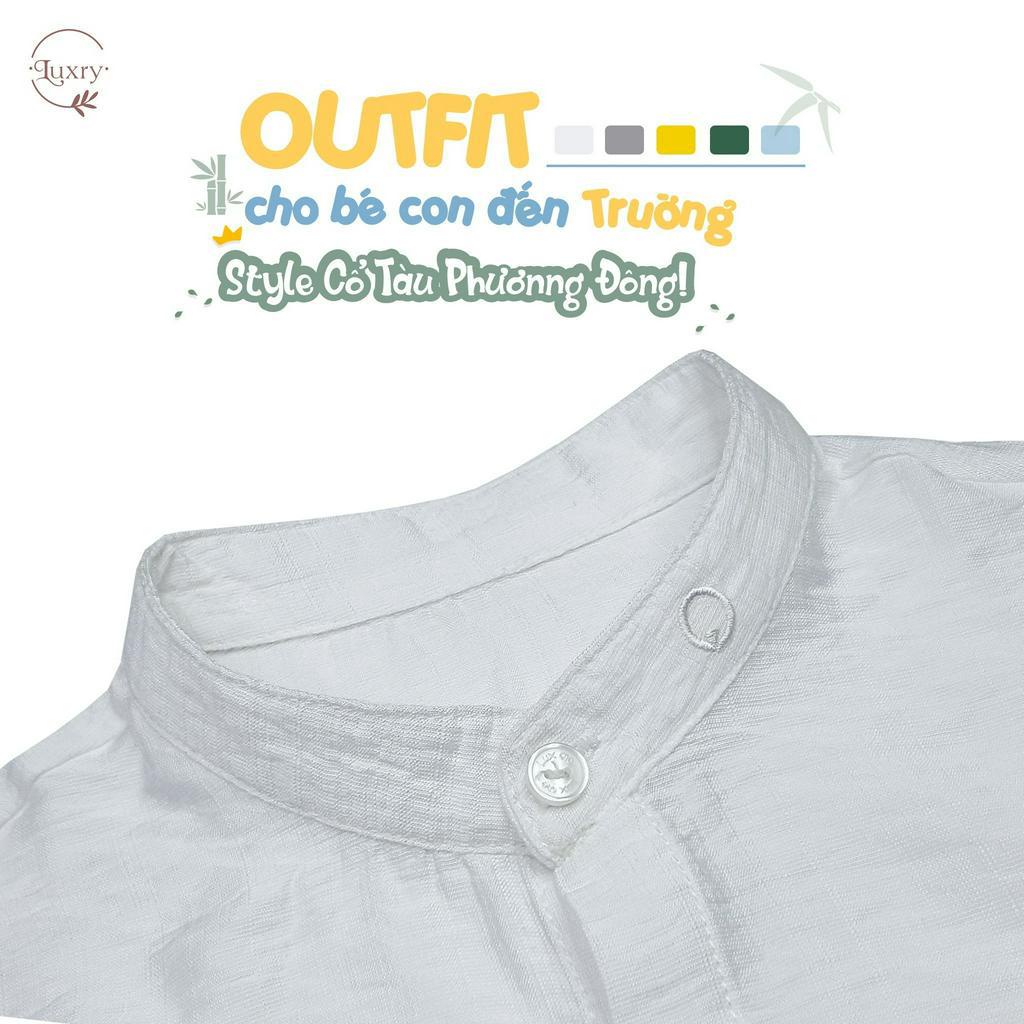 Áo sơ mi cổ tàu cho bé trai, bé gái thanh lịch từ Luxry với chất vải đũi tre