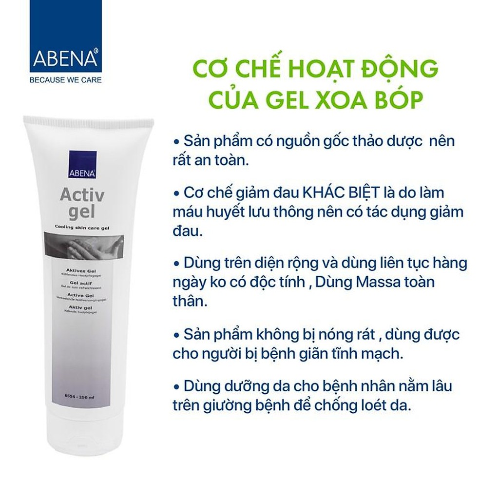 Gel xoa bóp lạnh Abena 20ml - Giúp ngăn ngừa khô da và lưu thông máu,Vận động bị đau cơ, cho người suy dãn tĩnh mạch