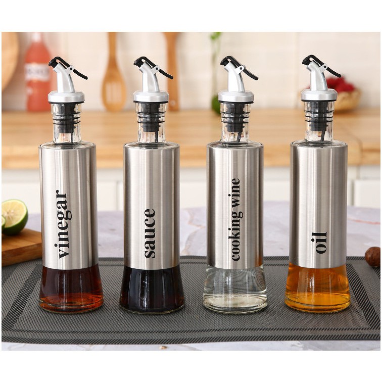 Set 4 Chai Chiết Nguyên Liệu Nấu Ăn Đủ Loại  Bọc Inox Cao Cấp