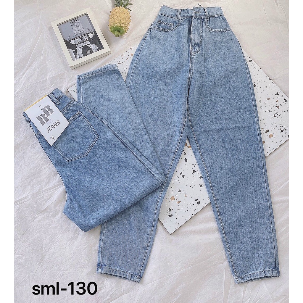 Quần baggy jean nữ lưng cao,màu xanh bạc trơn, LB246 JL JohnsonLi