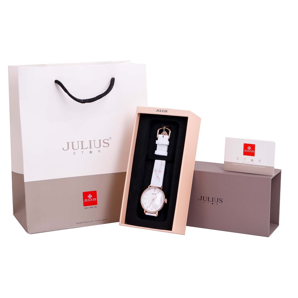 Đồng hồ nữ Julius Star Hàn Quốc JS-017B dây da (Trắng)