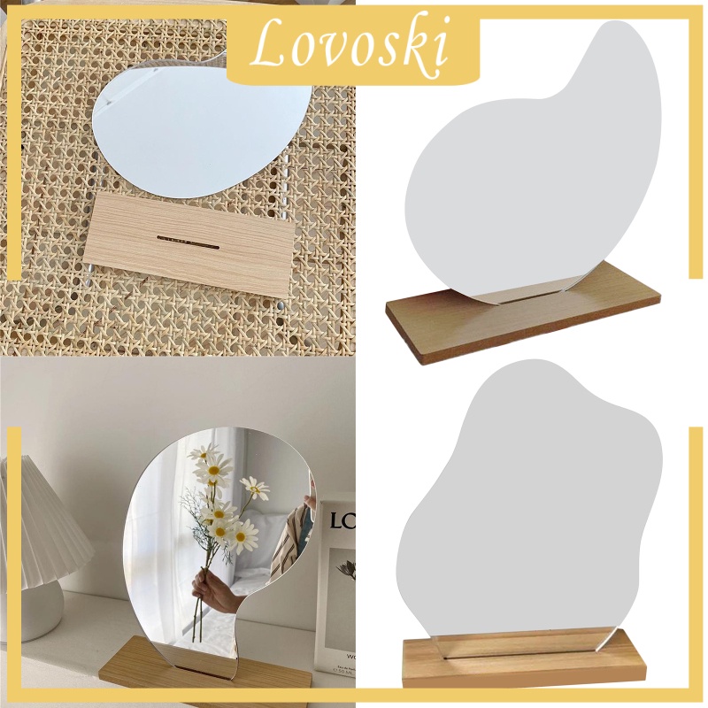 [LOVOSKI] Acrylic Mirrors Irregular Cosmetic Makeup Mirror Wooden Base Decor 24x16cm