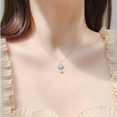 Vòng cổ Bạc 925 Mặt Hình Hành Tinh Màu Xanh Dương B46