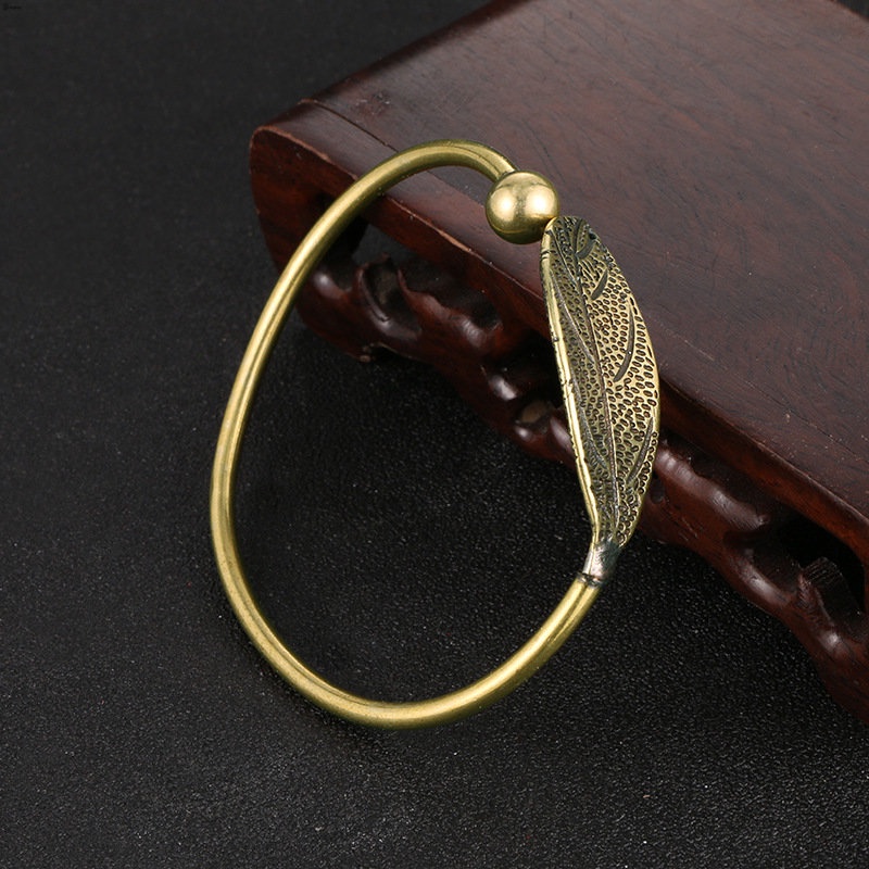 Yueying Vòng Đeo Tay Hình Lá Bằng Đồng Nguyên Chất Có Thể Điều Chỉnh Dành Cho Nữ