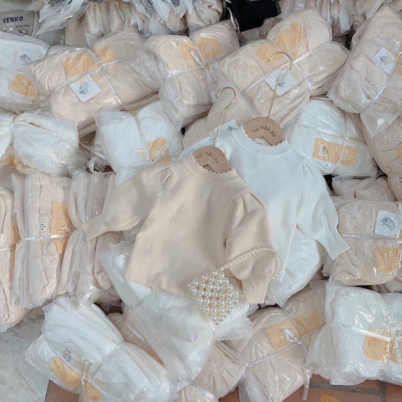 áo len tay bồng 2 màu trắng và kem 8-20kg