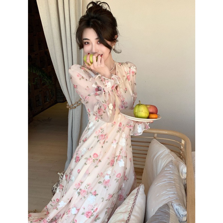 Đầm Dài Trung Bình Tay Dài Cổ Chữ V Thêu Họa Tiết Bướm Hồng Thời Trang Mùa Thu Hàng Mới Dành Cho Bạn