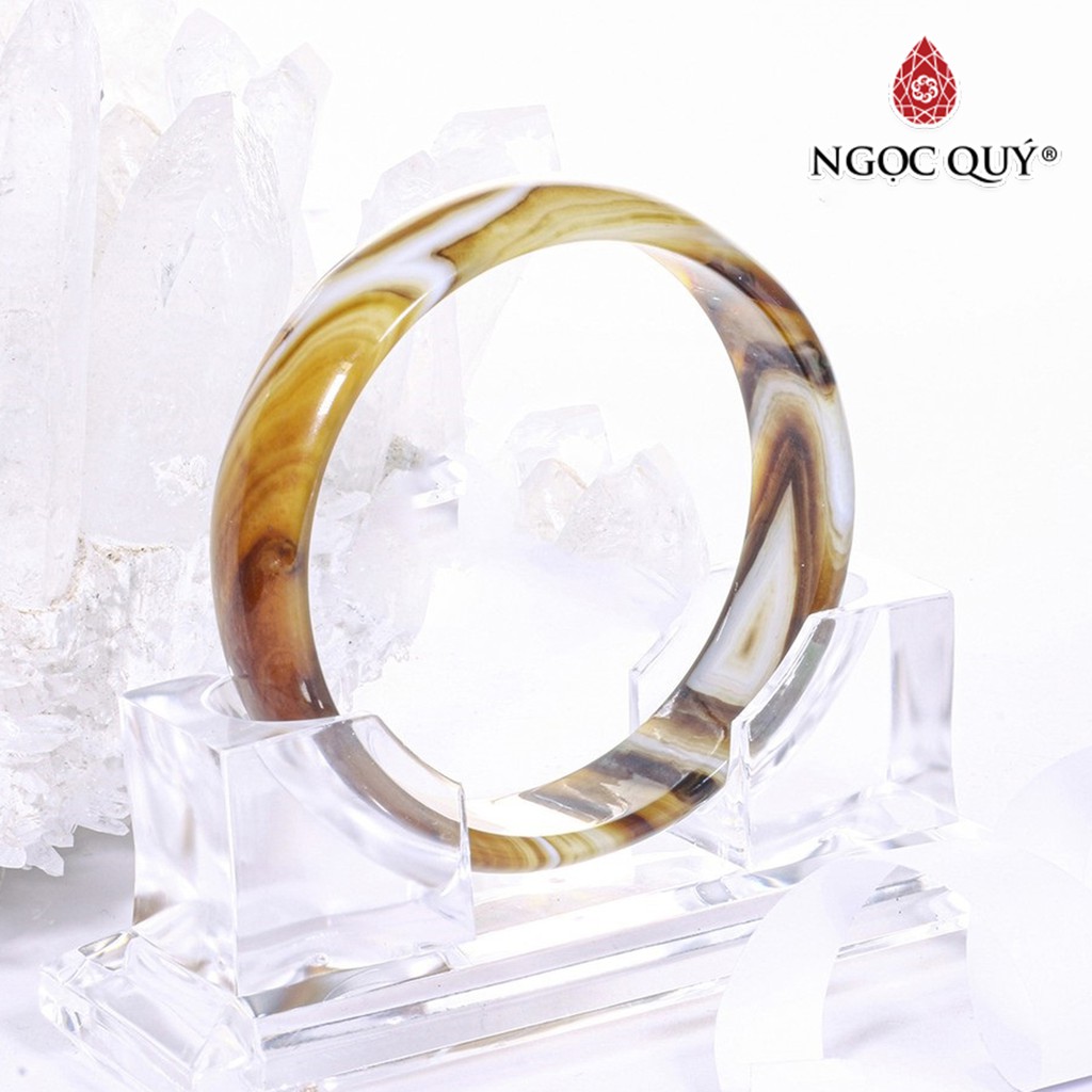 Vòng tay mã não vàng nâu bản hẹ ni 56 - Ngọc Quý