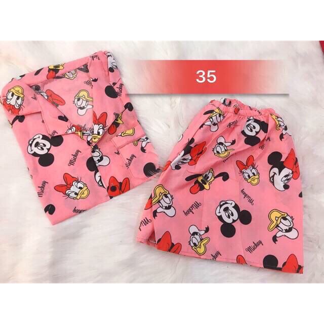 Bộ Pijama Mặc Nhà Cộc Tay, Bộ quần áo mặc nhà cộc tay, in hình họa tiết, freesize dưới 55kg, chất thô mềm mịn