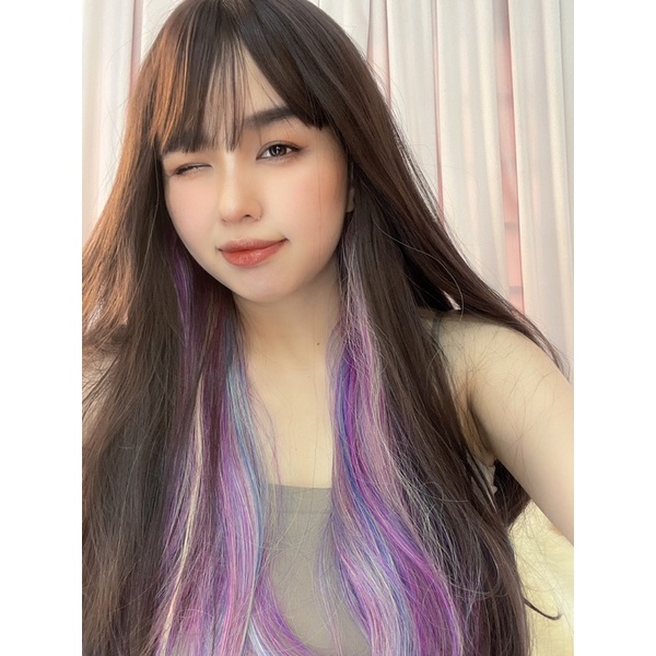 &lt;Ảnh Thật&gt; Tóc Giả Nguyên Đầu Xoăn Nhẹ Line Cầu Vồng 2190