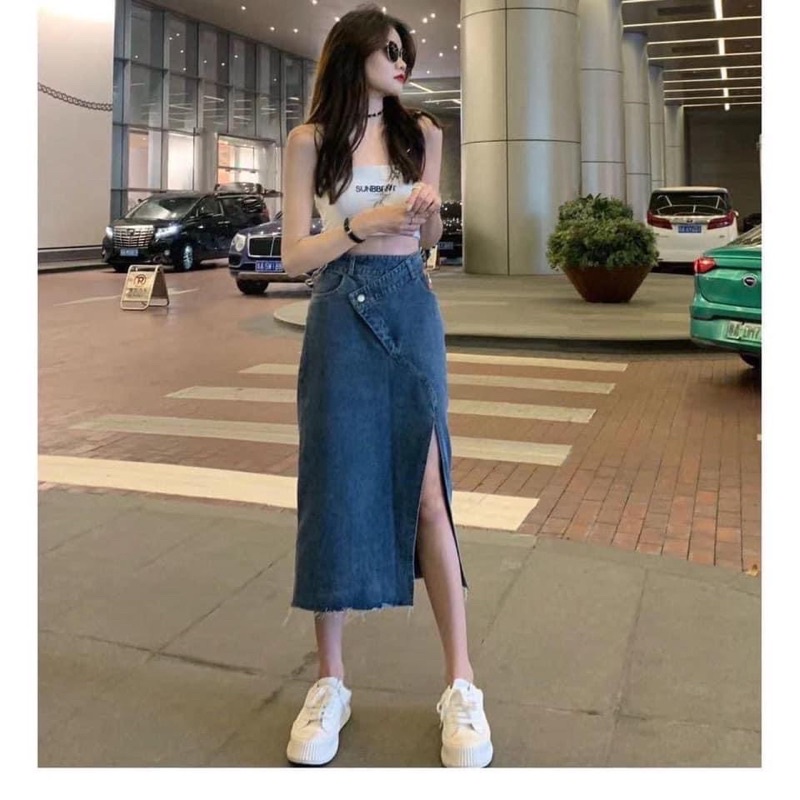 Chân Váy Jean Xẻ Cách Điệu