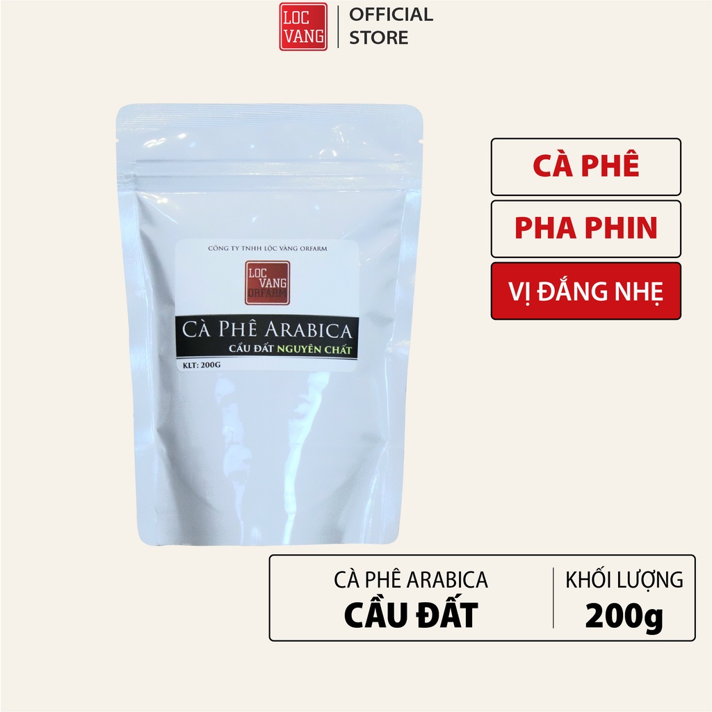 Cà phê Arabica Cầu Đất nguyên chất 100% thơm quyến rũ Pha Phin, Cold Brew, Drip gói 200g